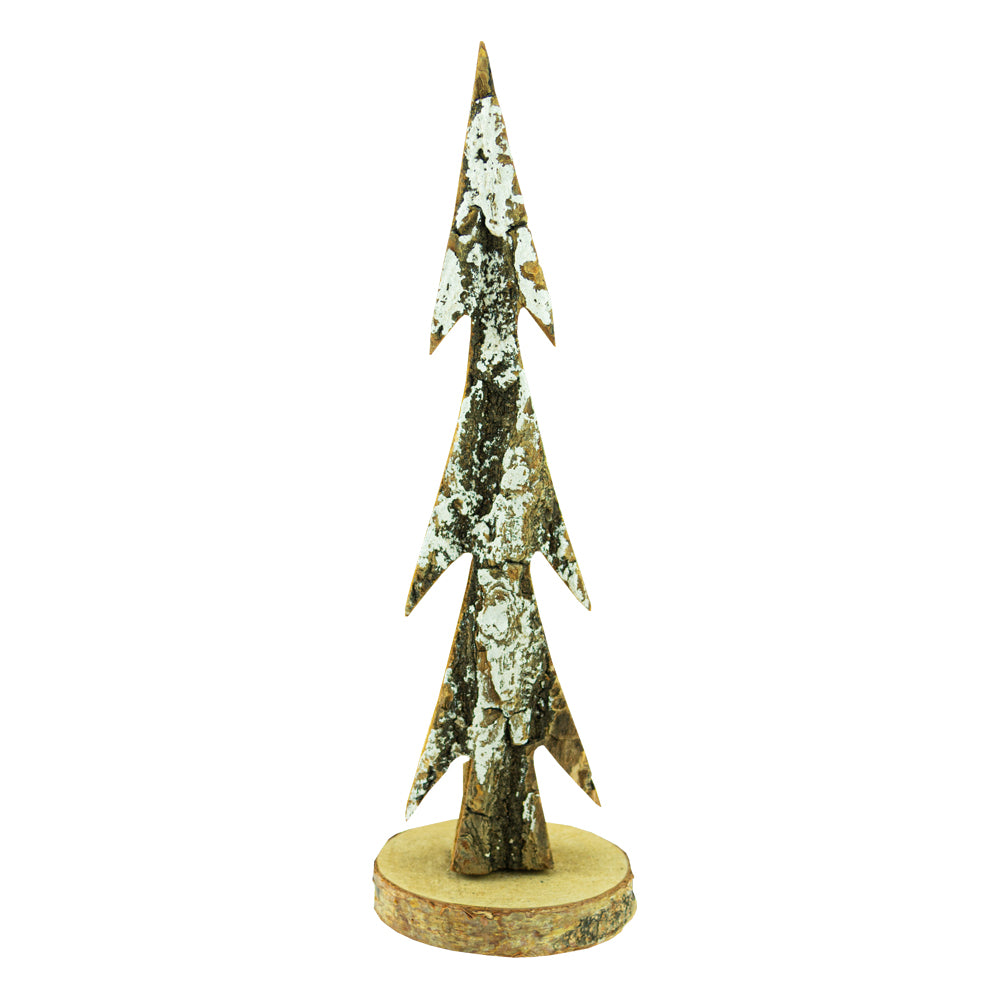 Brăduț decorativ din lemn Daco AD730 cu efect de zăpadă (30 cm), ideal pentru decorul de Crăciun, aranjamente de masă și decorațiuni de iarnă