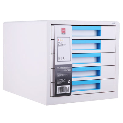 Cabinet cu 5 sertare alb bleu Deli suport pentru organizare birou.