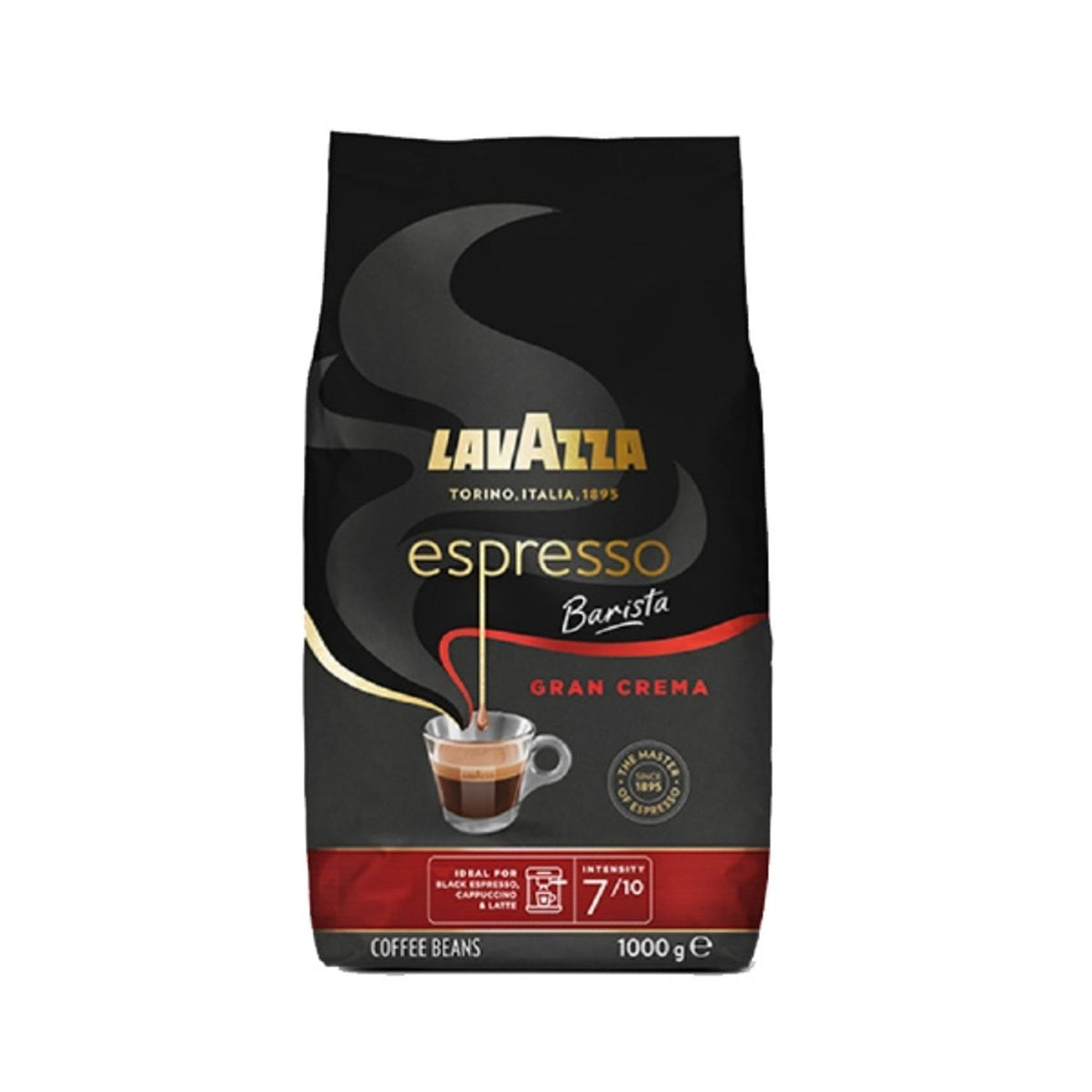 Pachet de cafea boabe Lavazza Espresso Barista Gran Crema 1kg cu intensitate 7 din 10 și note de fructe uscate