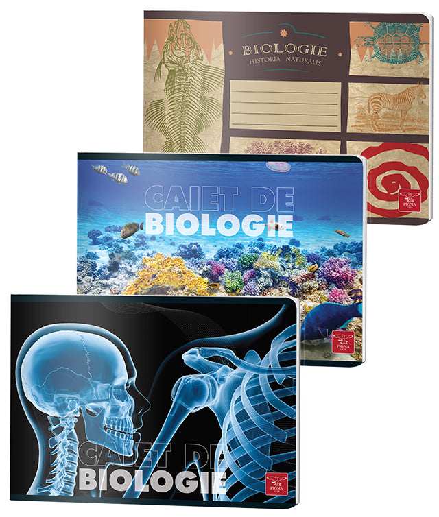 Caiet de biologie format 17x24 cm cu 24 file, liniatură specială și copertă lucioasă colorată Pigna.