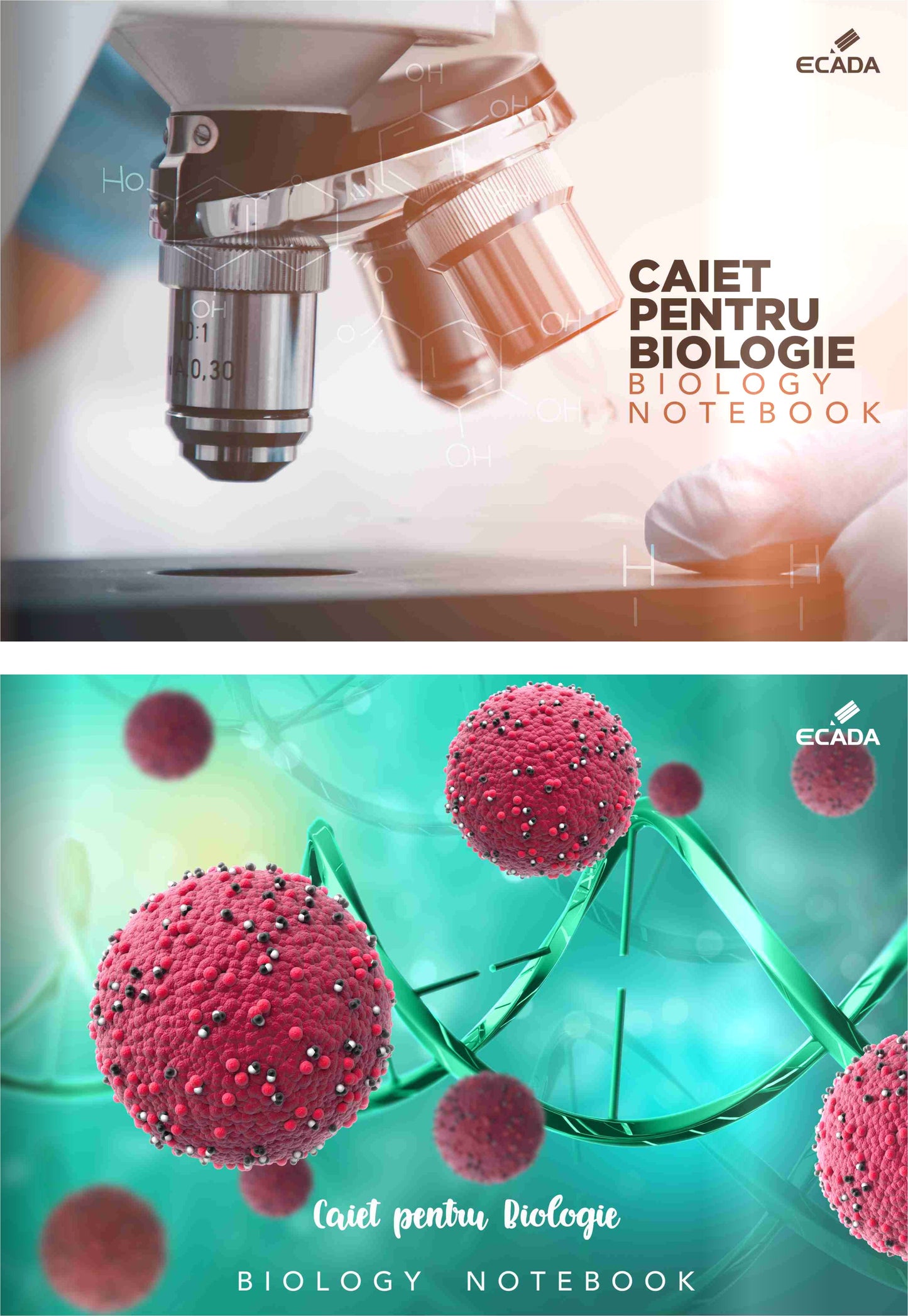 Caiet special de biologie marca ECADA, format 17 x 24 cm, cu 24 de file alternate dictando și velin, destinat utilizării școlare pentru scris și desen