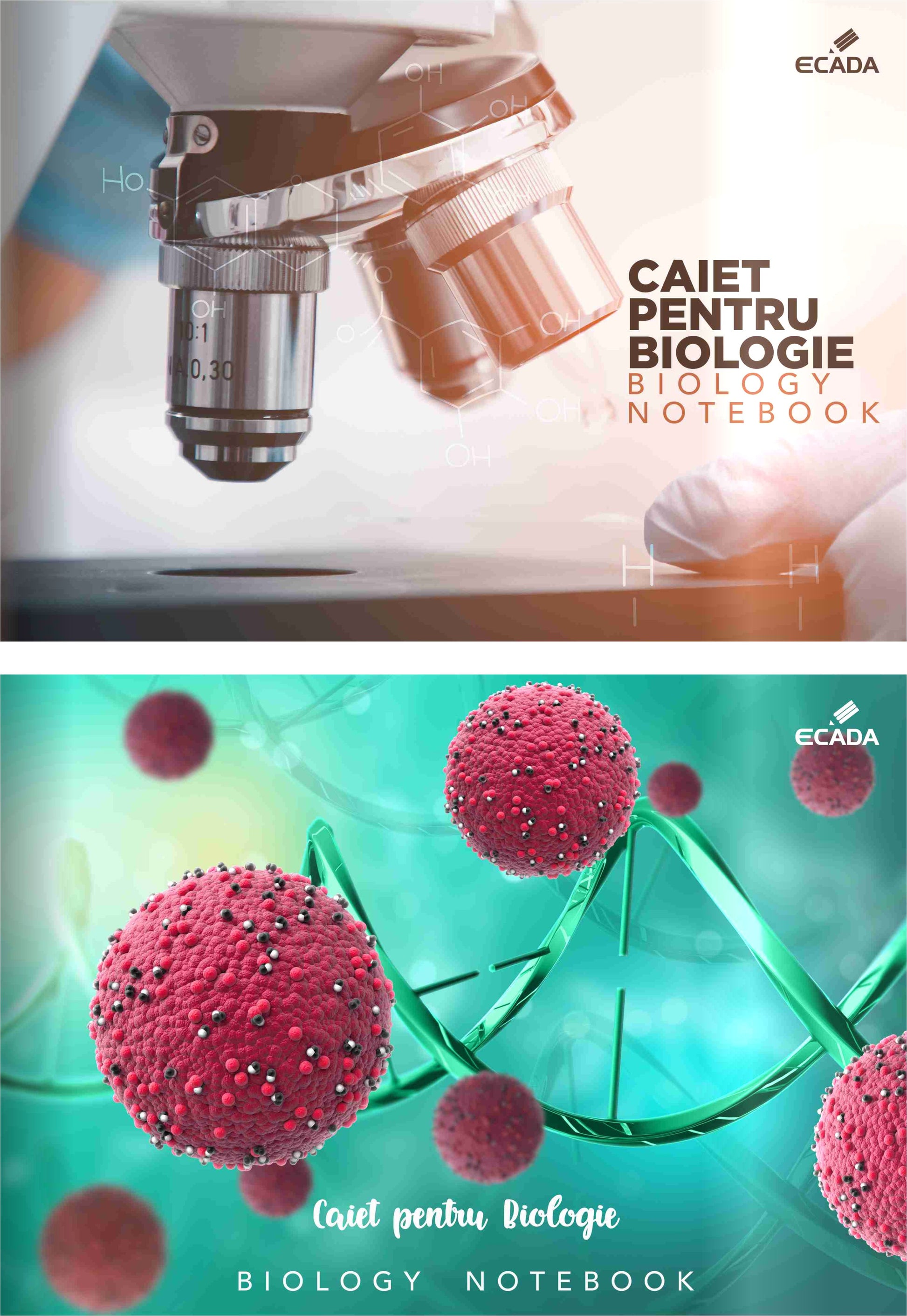 Caiet special de biologie marca ECADA, format 17 x 24 cm, cu 24 de file alternate dictando și velin, destinat utilizării școlare pentru scris și desen