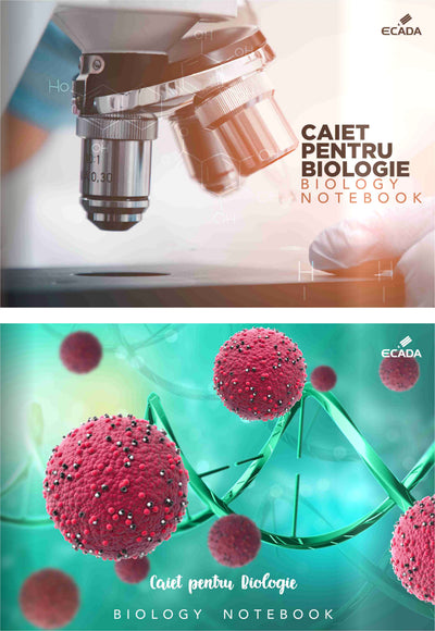 Caiet special de biologie marca ECADA, format 17 x 24 cm, cu 24 de file alternate dictando și velin, destinat utilizării școlare pentru scris și desen