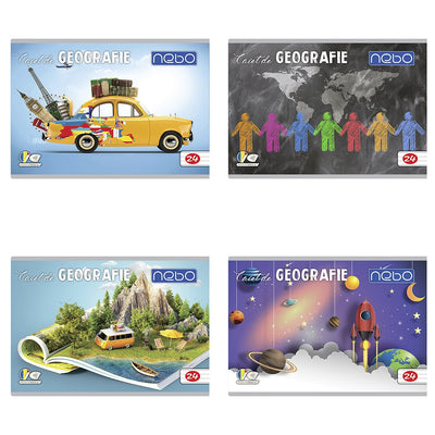 Caiet de geografie Nebo cu 24 de file dictando și veline pentru scris și desenat în școală