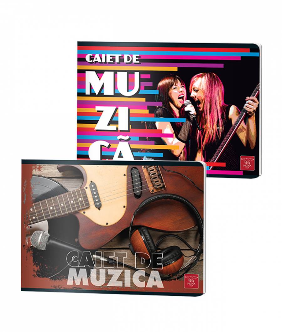 Caiet de muzică format 17x24 cm cu 24 file, pentagrame și copertă lucioasă colorată Pigna.