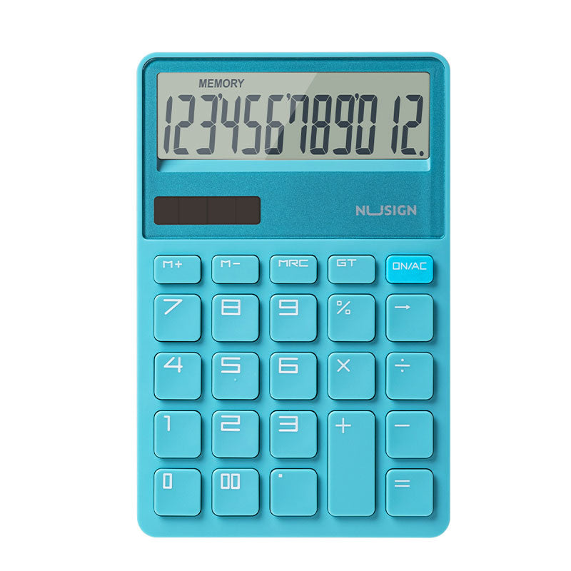 Calculator de birou cu ecran LCD de 12 digiți, ecran înclinat și taste mari în culoare albastră Nusign Deli.