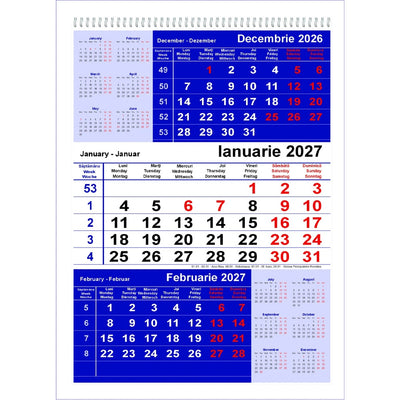 Calendar de perete, Triptic 2027