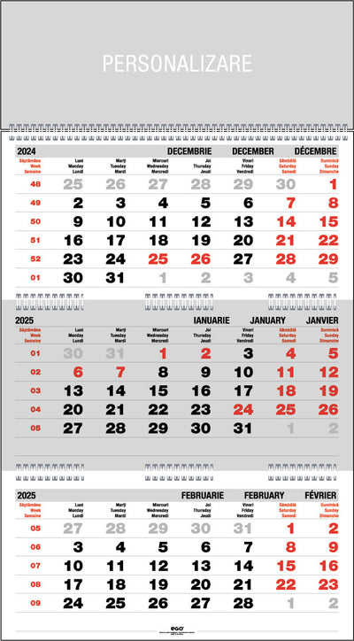 CALENDAR PERETE TRIPTIC PLIAT 3 X 12 FILE EGO