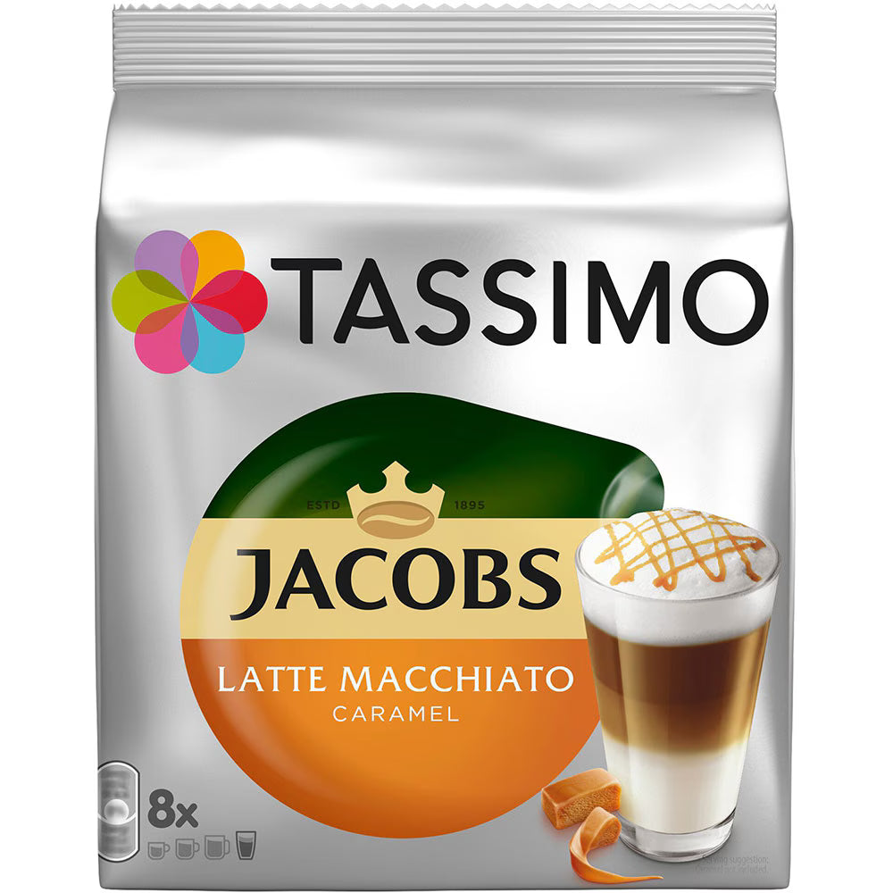 Capsule cafea TASSIMO Jacobs Caramel Macchiato, 8 capsule cafea + 8 capsule lapte, 268g