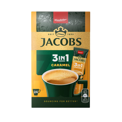 Cafea solubila Jacobs 3in1 Caramel, 24 plicuri x 11,2 g