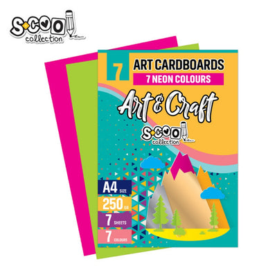 Carton color A4, 250g, 7 coli, 7 culori neon/set - S-COOL