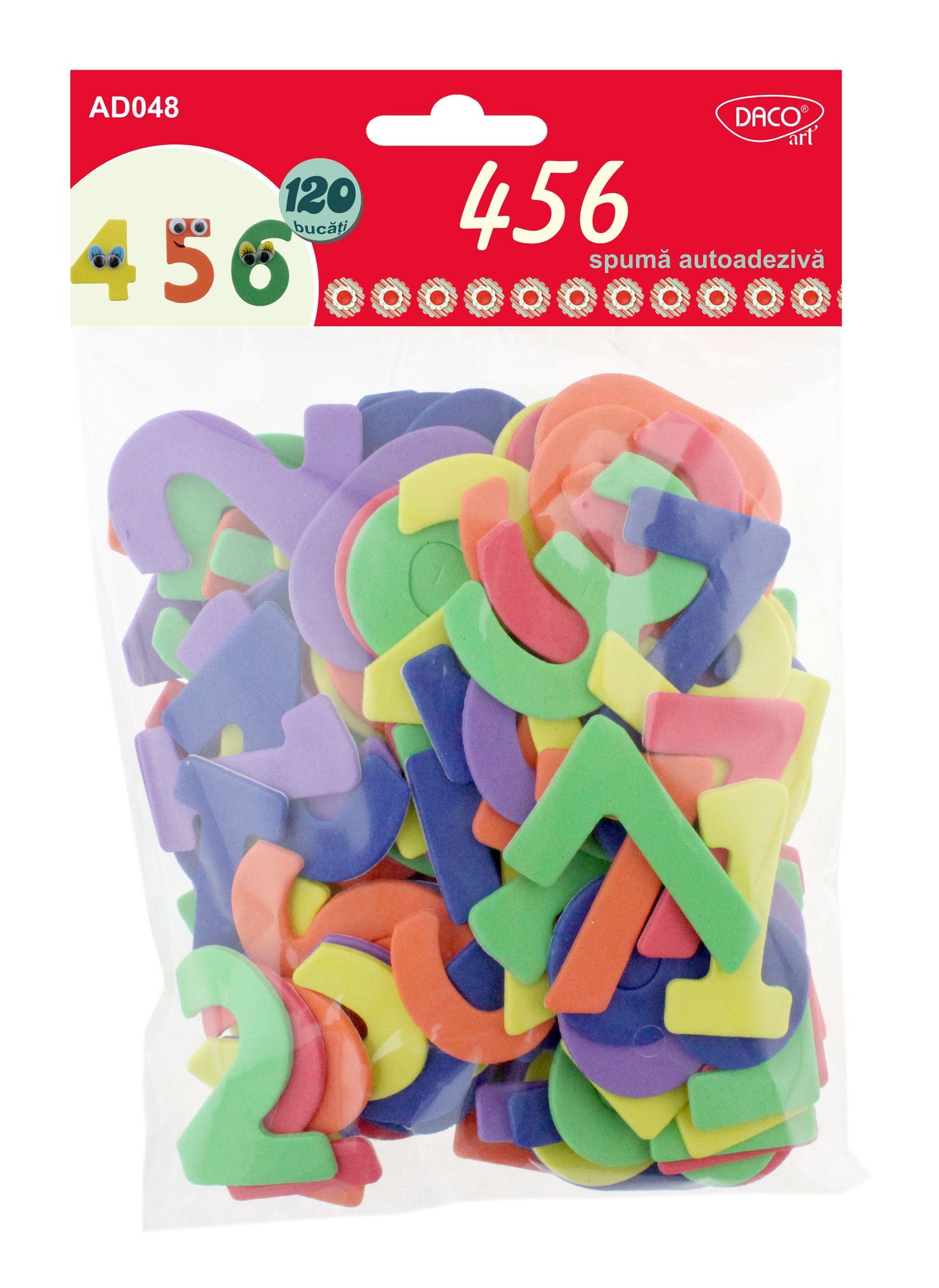 Set de 120 de cifre colorate din spumă autoadezivă pentru proiecte educative și craft, brand DACOart, înălțime 5 cm