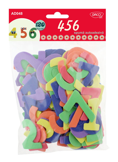 Set de 120 de cifre colorate din spumă autoadezivă pentru proiecte educative și craft, brand DACOart, înălțime 5 cm
