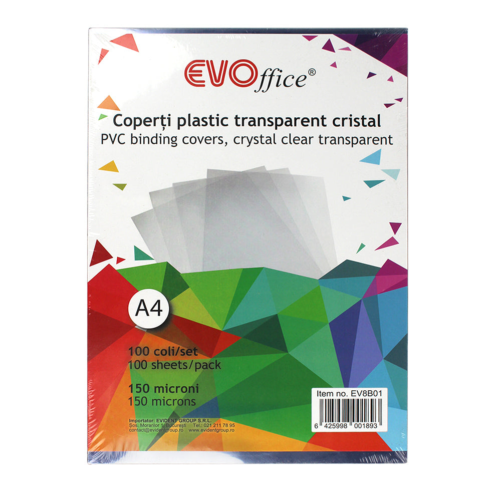 Coperti plastic transparent cristal A4 150 mic. 100 coli/top EVOffice