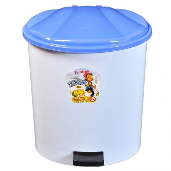 Coș de gunoi mic din plastic brand Sterk, capacitate 5 litri, cu pedală de picior și capac, ideal pentru baie sau spații restrânse
