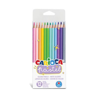 Set elegant de 12 creioane colorate pastel CARIOCA cu corp hexagonal ergonomic anti-rostogolire și mină rezistentă de 3.3 mm pentru desen artistic și activități școlare