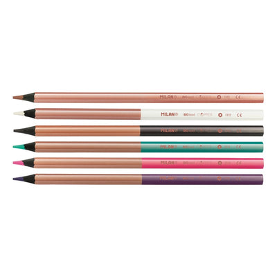 Set practic de 6 creioane colorate Copper MILAN cu corp hexagonal ergonomic anti-rostogolire și mine rezistente la rupere pentru desen și activități școlare