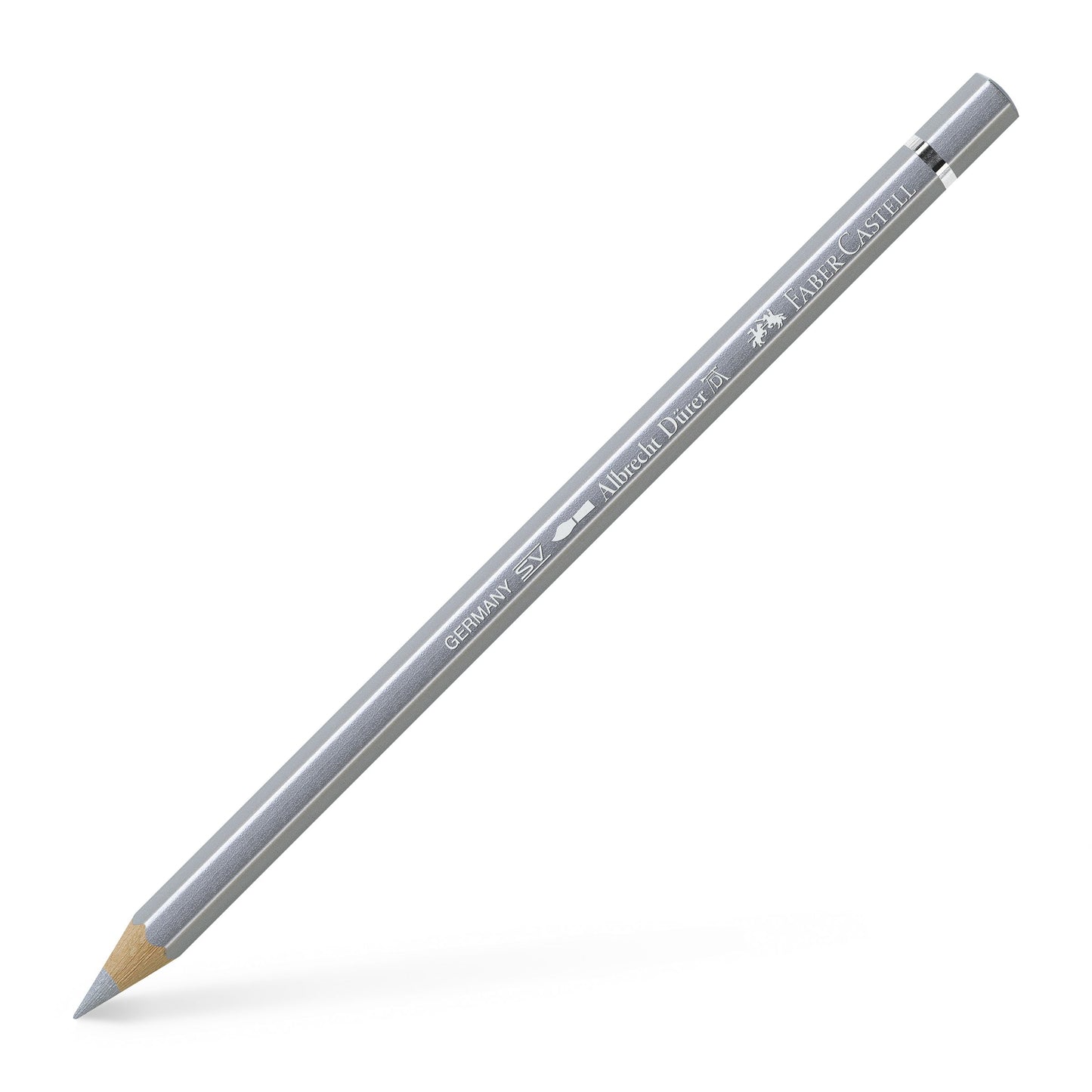 Creion colorat acuarelabil profesional Albrecht Dürer Faber-Castell în nuanța metalică Argintiu 251, cu mină groasă de 3.8 mm și pigmenți sclipitori perfect solubili în apă