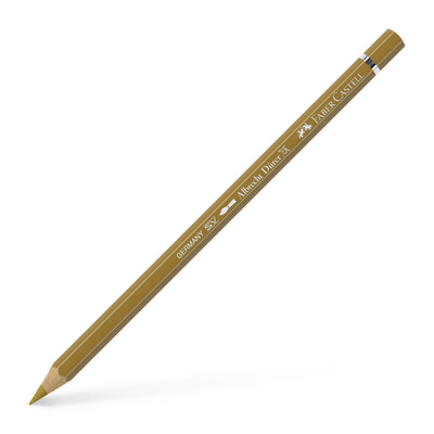 Creion colorat acuarelabil profesional Albrecht Dürer Faber-Castell în nuanța caldă Auriu-Verzui 268, cu mină groasă de 3.8 mm și pigmenți superiori perfect solubili în apă