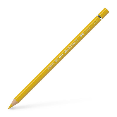 Creion colorat acuarelabil profesional Albrecht Dürer Faber-Castell în nuanța pământie Galben Napolitan Închis 184, cu mină groasă de 3.8 mm și pigmenți superiori calzi perfect solubili în apă.