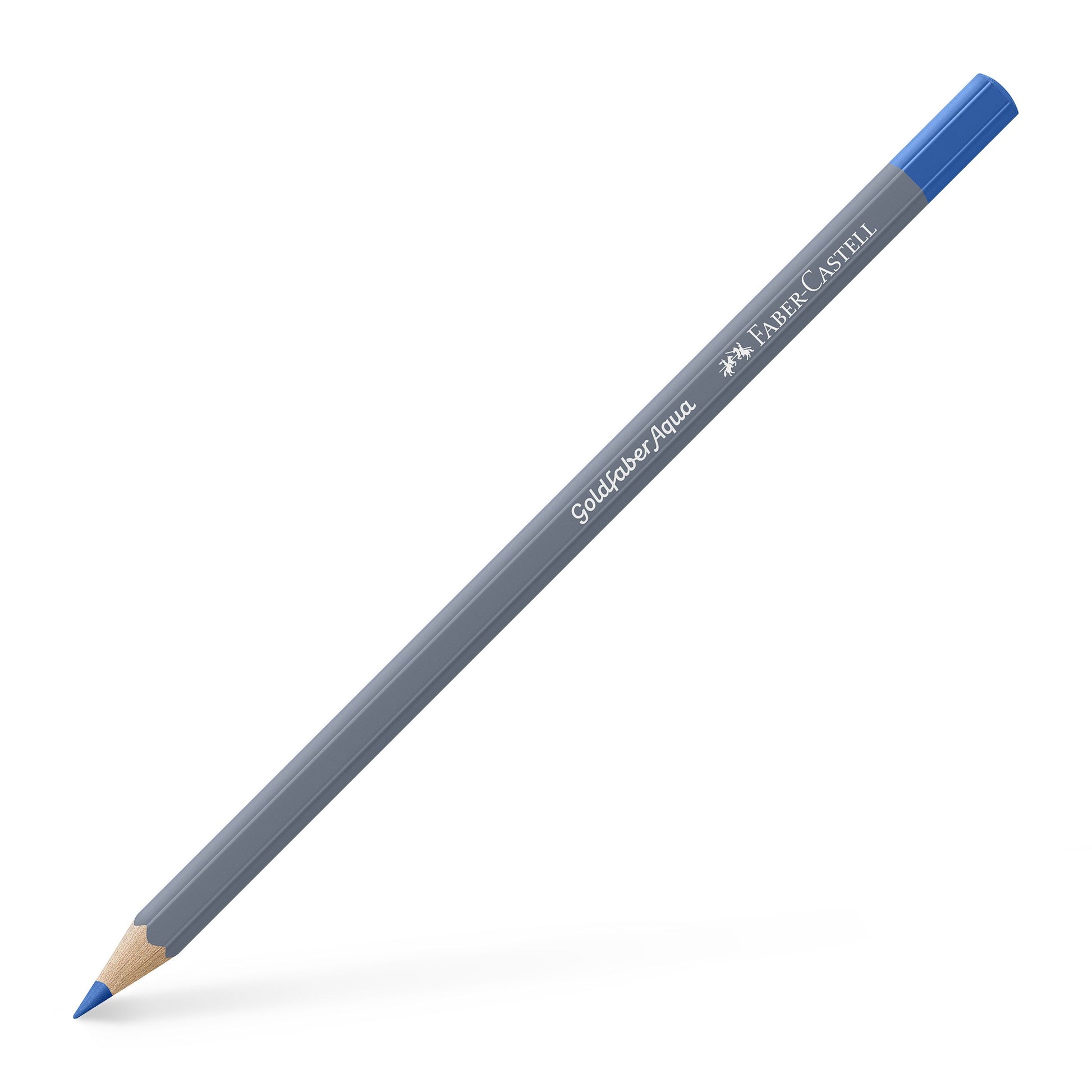 Creion colorat acuarelabil profesional Goldfaber Faber-Castell în nuanța vibrantă Albastru Cobalt 143, cu mină de 3.3 mm și solubilitate totală în apă