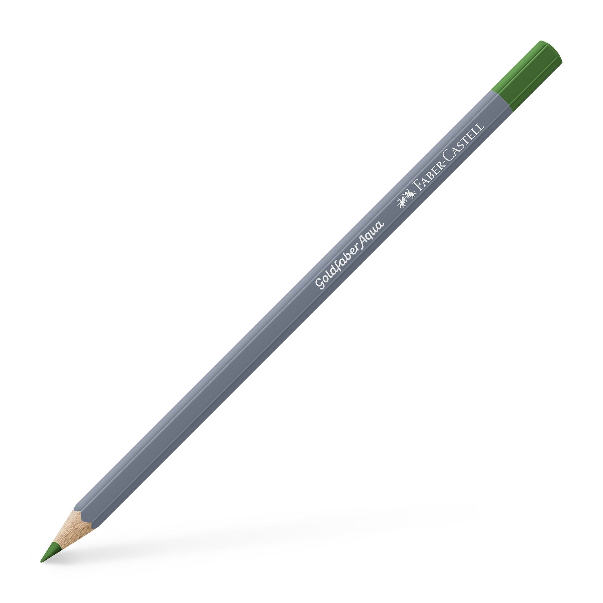 Creion colorat acuarelabil Goldfaber Faber-Castell în nuanța realistă Verde Iarbă 166, cu mină de 3.3 mm, perfect pentru peisaje și tehnici de acuarelă.