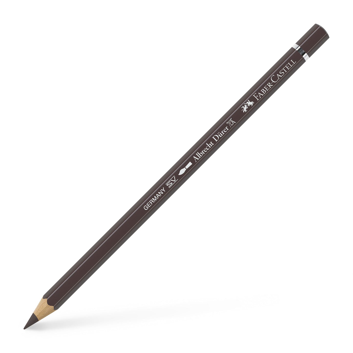 Creion colorat acuarelabil profesional Albrecht Dürer Faber-Castell în nuanța caldă Maro Nucă 177, cu mină groasă de 3.8 mm și pigmenți superiori perfect solubili în apă