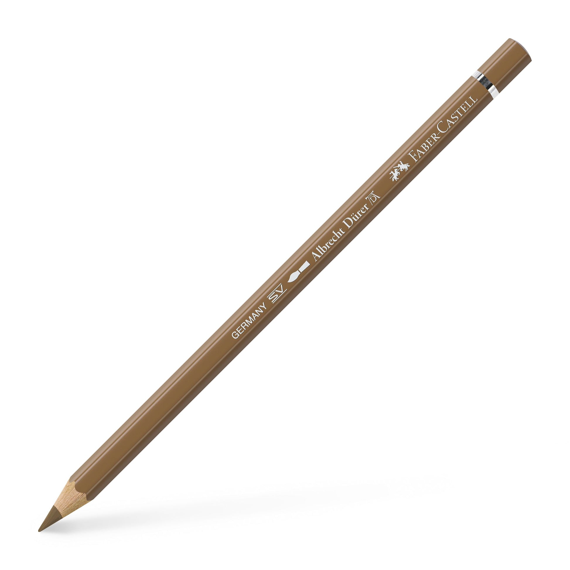 Creion colorat acuarelabil profesional Albrecht Dürer Faber-Castell în nuanța pământie Maro Umbră 180, cu mină groasă de 3.8 mm și pigmenți superiori perfect solubili în apă