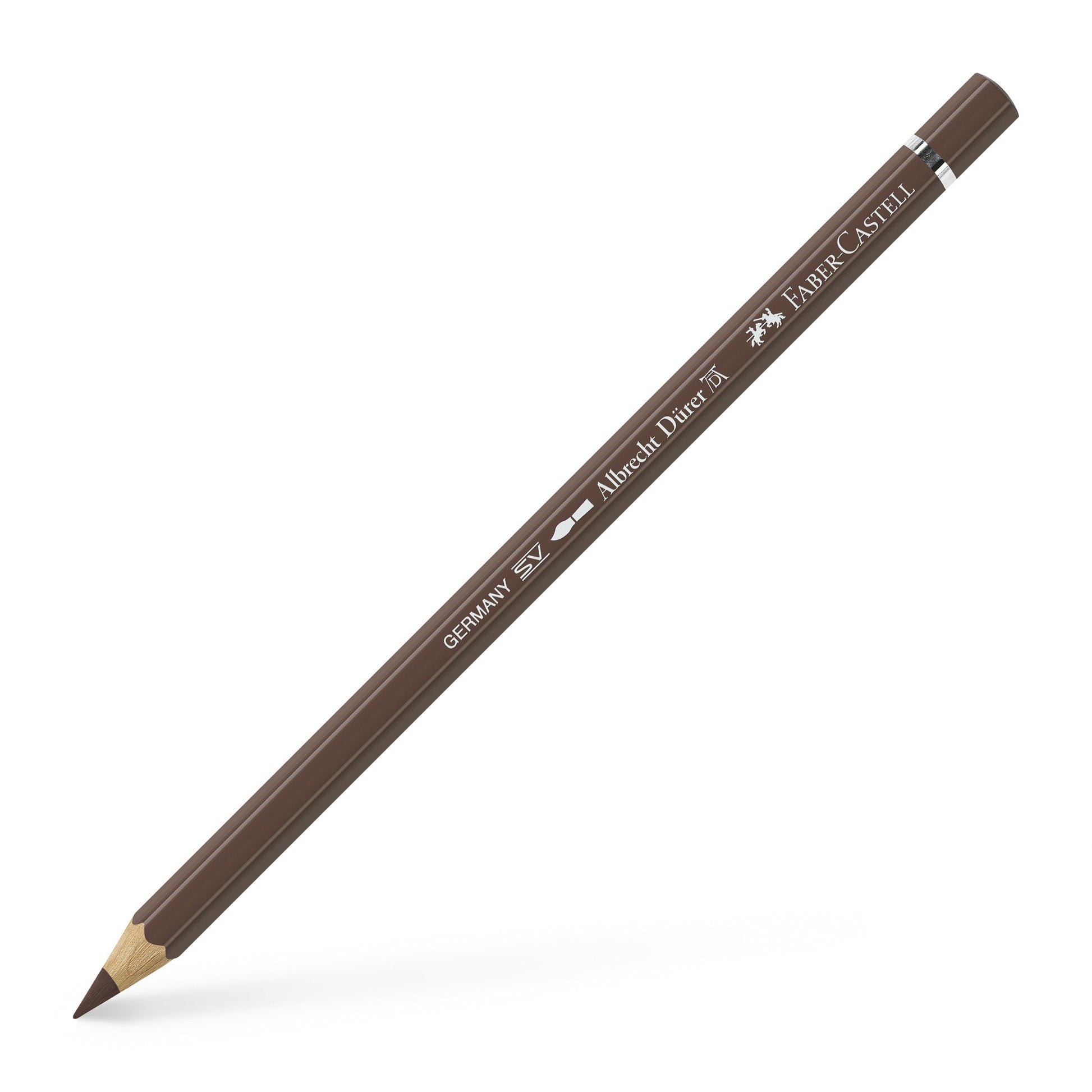 Creion colorat acuarelabil profesional Albrecht Dürer Faber-Castell în nuanța profundă Maro Van Dyck 176, cu mină groasă de 3.8 mm și pigmenți superiori perfect solubili în apă