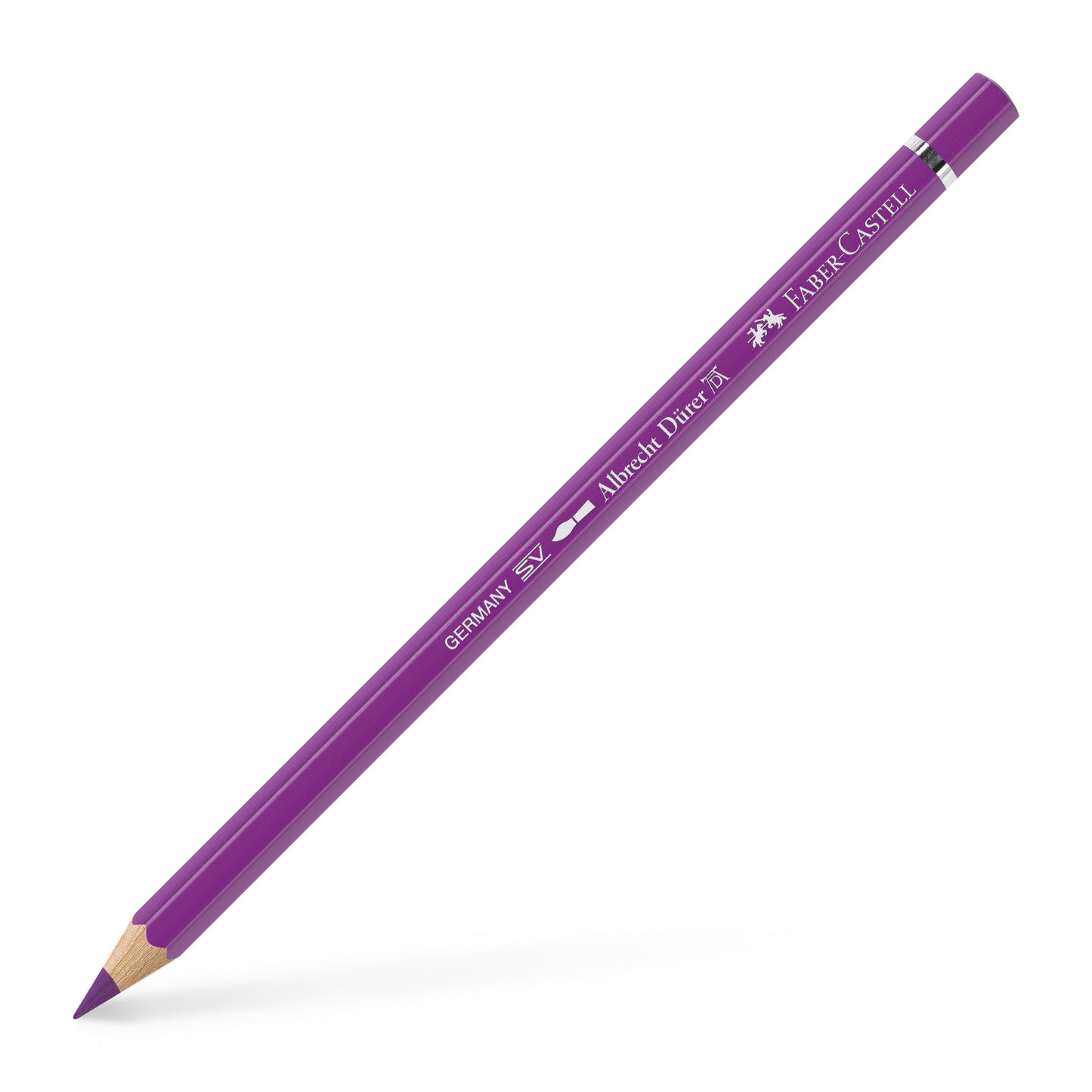 Creion colorat acuarelabil profesional Albrecht Dürer Faber-Castell în nuanța vibrantă Purpuriu 134, cu mină groasă de 3.8 mm și pigmenți superiori perfect solubili în apă