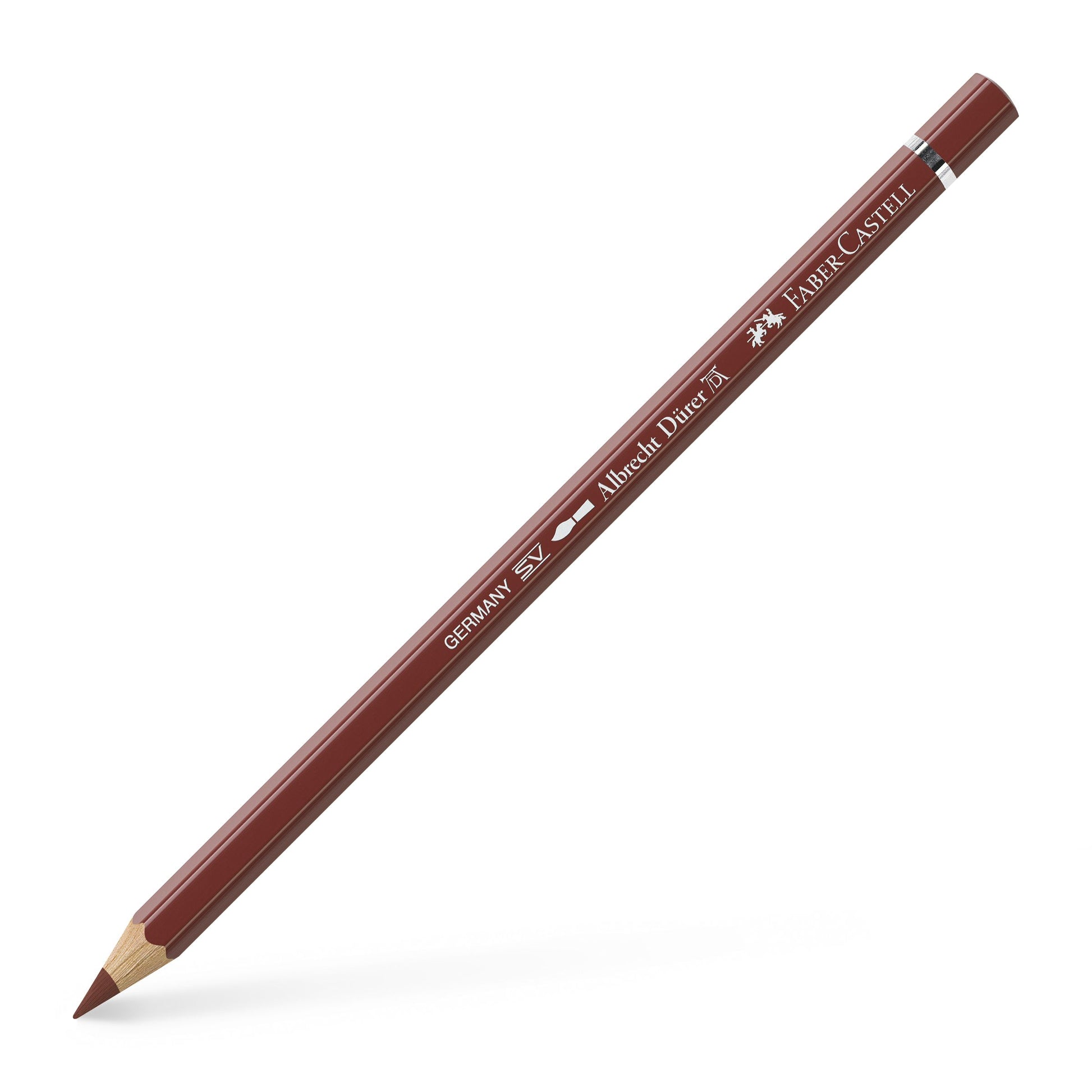 Creion colorat acuarelabil profesional Albrecht Dürer Faber-Castell în nuanța pământie Roșu Indian 192, cu mină groasă de 3.8 mm și pigmenți superiori perfect solubili în apă