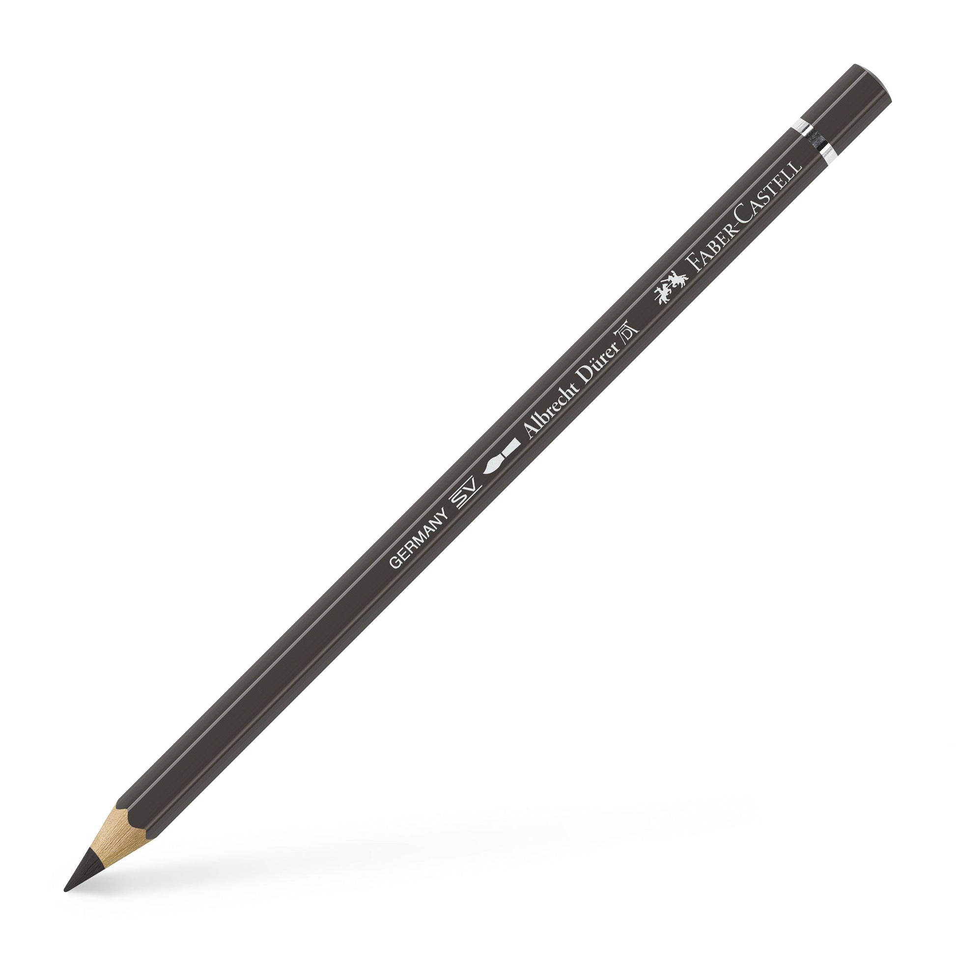 Creion colorat acuarelabil profesional Albrecht Dürer Faber-Castell în nuanța clasică Sepia 175, cu mină groasă de 3.8 mm și pigmenți superiori perfect solubili în apă