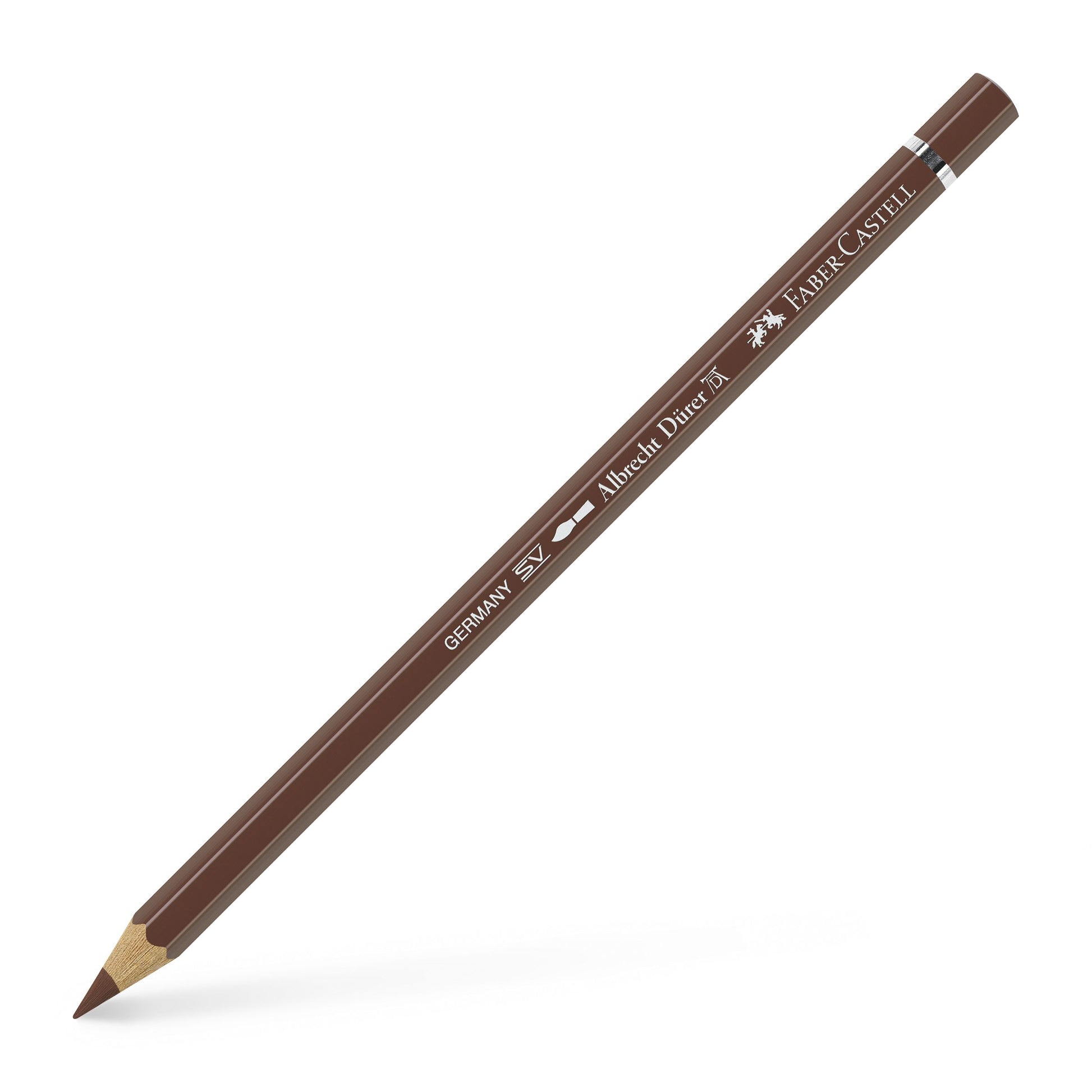 Creion colorat acuarelabil profesional Albrecht Dürer Faber-Castell în nuanța caldă Sienă 283, cu mină groasă de 3.8 mm și pigmenți superiori perfect solubili în apă