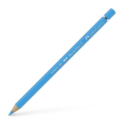 Creion colorat acuarelabil profesional Albrecht Dürer Faber-Castell în nuanța vibrantă Turcoaz Albăstrui 145, cu mină groasă de 3.8 mm și pigmenți superiori perfect solubili în apă