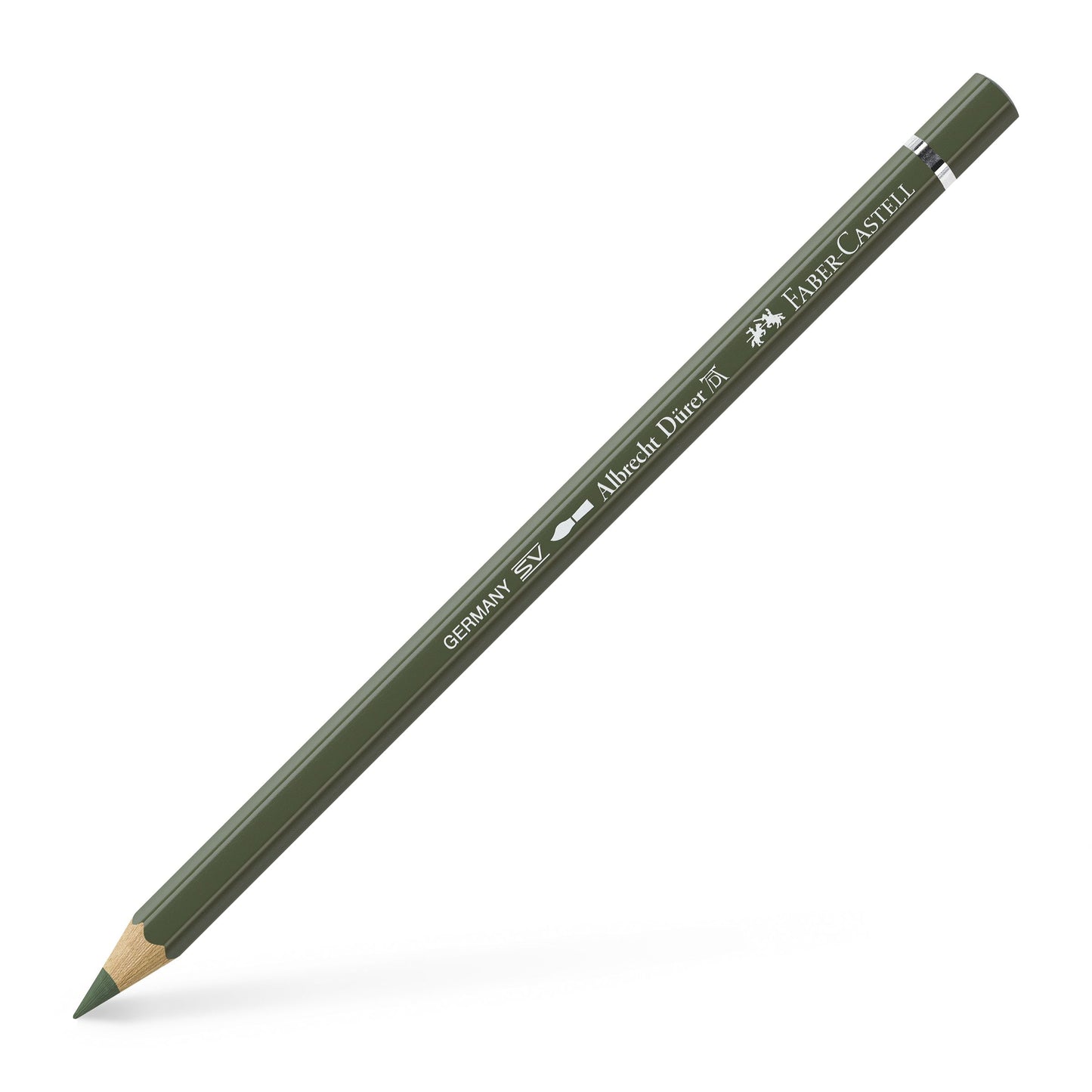 Creion colorat acuarelabil profesional Albrecht Dürer Faber-Castell în nuanța densă Verde Crom Opac 174, cu mină groasă de 3.8 mm și pigmenți superiori perfect solubili în apă