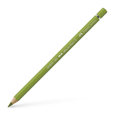 Creion colorat acuarelabil profesional Albrecht Dürer Faber-Castell în nuanța organică Verde Gălbui-Pământiu 168, cu mină groasă de 3.8 mm și pigmenți superiori perfect solubili în apă