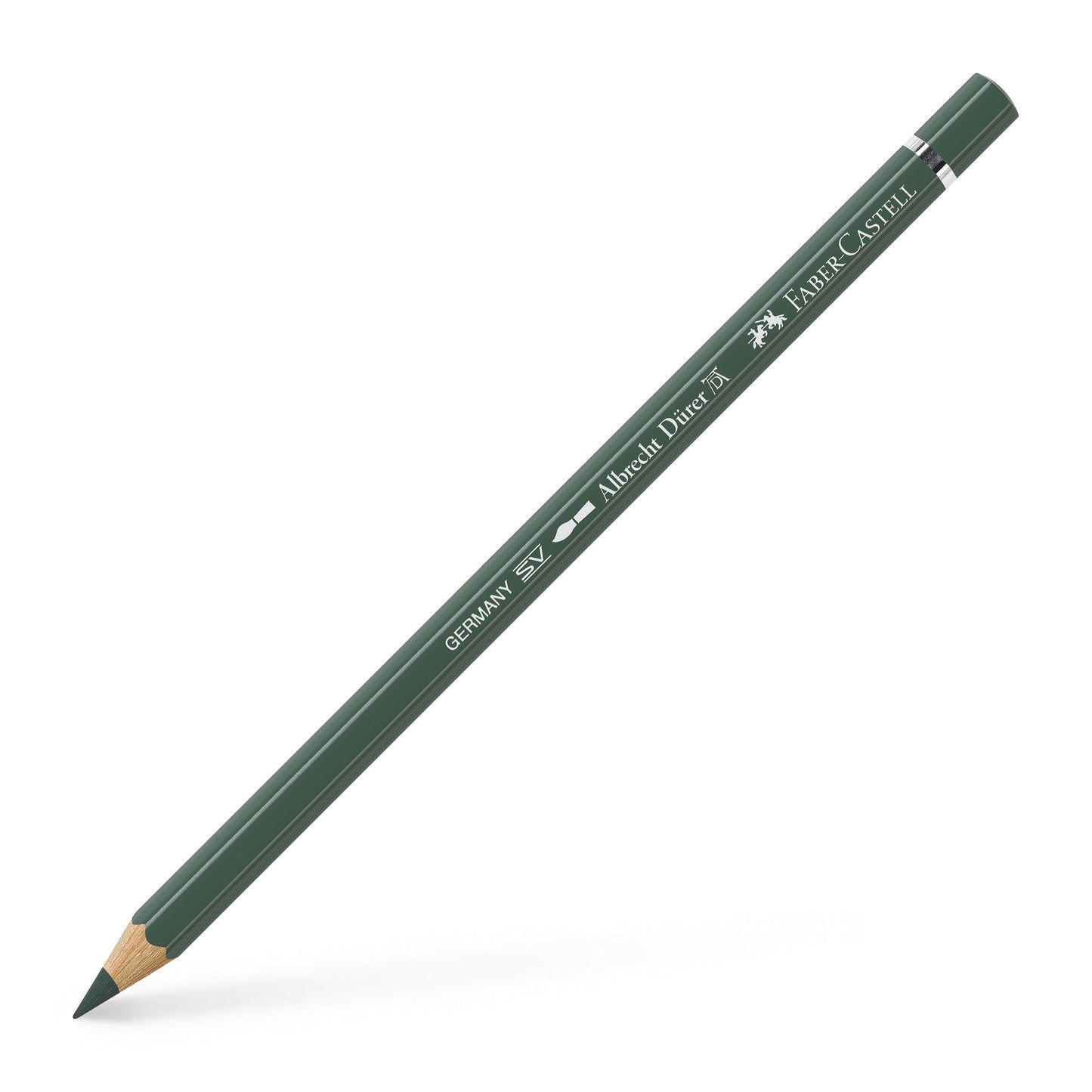 Creion colorat acuarelabil profesional Albrecht Dürer Faber-Castell în nuanța naturală Verde Ienupăr 165, cu mină groasă de 3.8 mm și pigmenți superiori perfect solubili în apă.