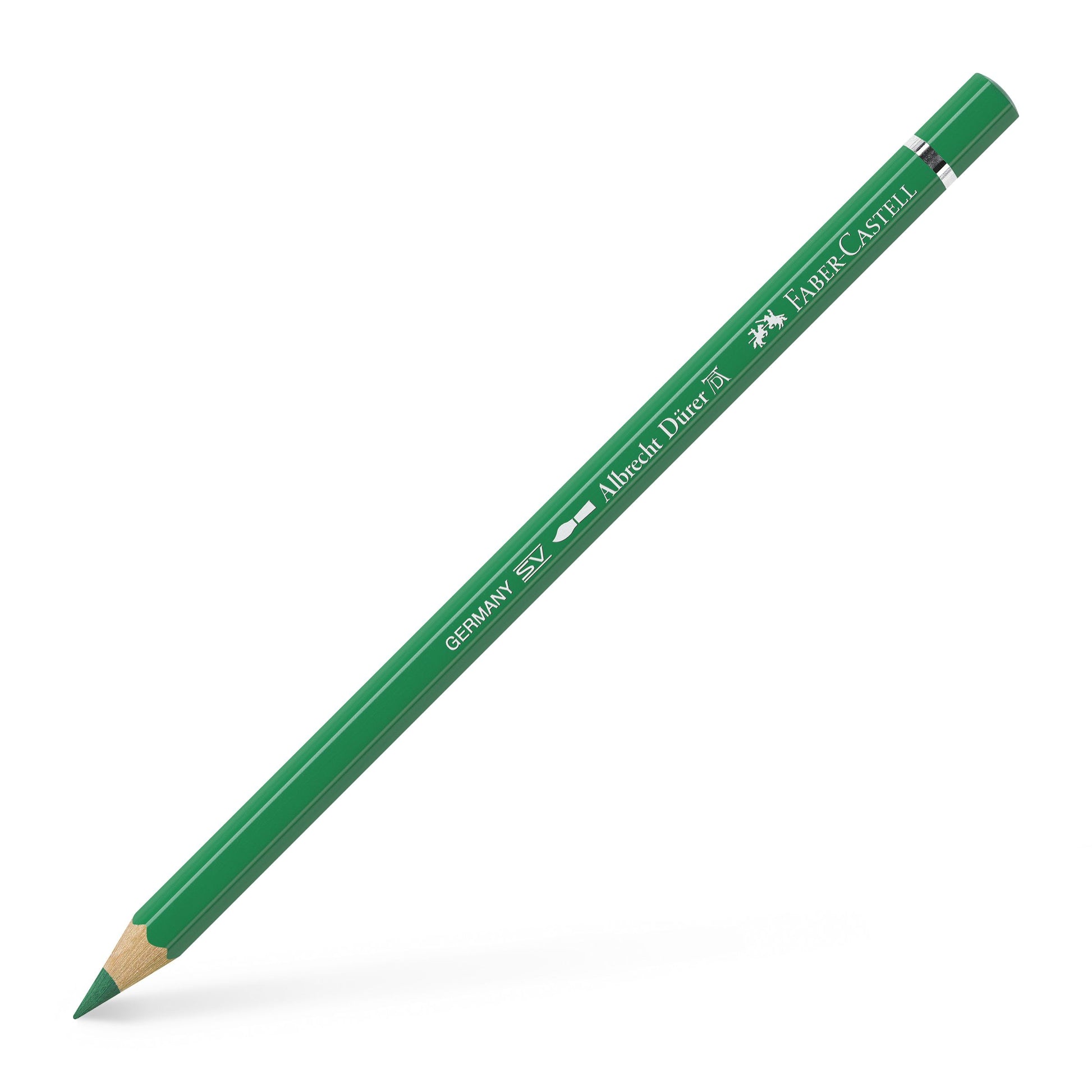Creion colorat acuarelabil profesional Albrecht Dürer Faber-Castell în nuanța rafinată Verde Smarald 163, cu mină groasă de 3.8 mm și pigmenți superiori perfect solubili în apă