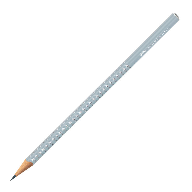Creion grafit ergonomic Faber-Castell Sparkle duritate B, culoarea Icy Gri perlat, design Aurora
