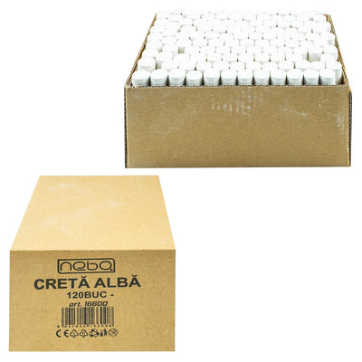 Set economic 120 bucăți cretă albă rotundă Nebo, non-toxică, ideală pentru tablă școlară