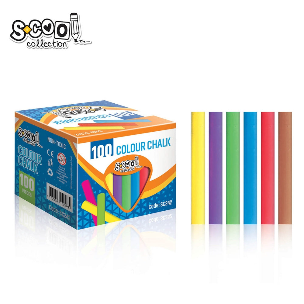Cutie 100 bucăți cretă colorată S-Cool anti-praf, compoziție naturală, ideală pentru tablă