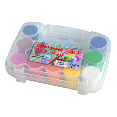 Set 12 culori lavabile DACO Brilia CU220 borcanele 20 ml non-toxice pentru copii pictura scoala si gradinita
