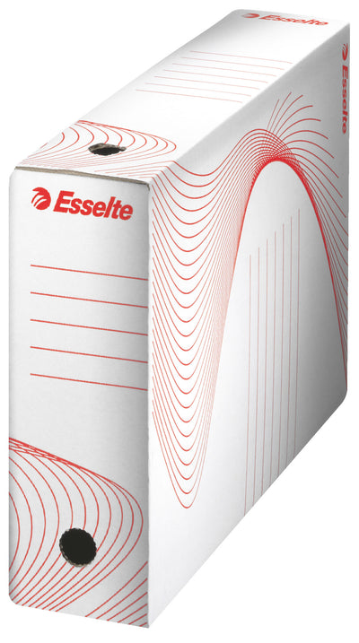 Cutie de arhivare Esselte Boxy cu cotor de 80 mm, din carton reciclat, cu capacitate de 800 coli, ideală pentru arhivarea pe termen lung a documentelor