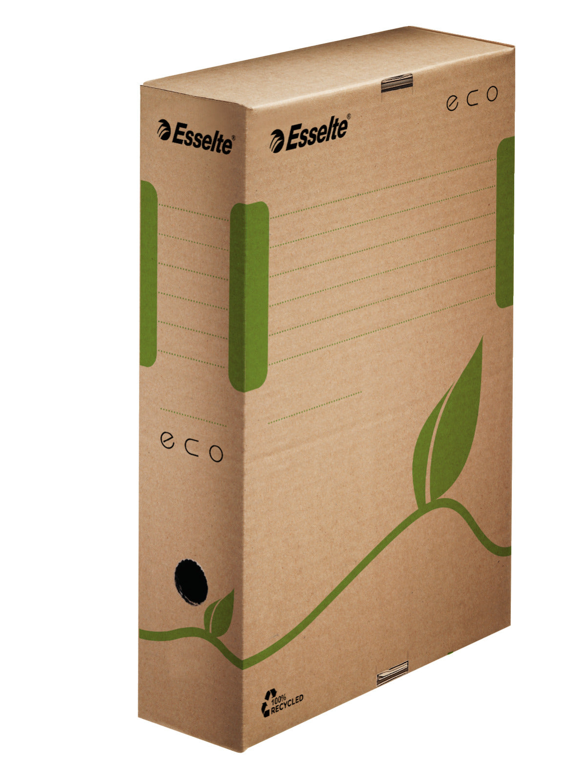 Cutie de arhivare Esselte Eco cu cotor de 80 mm, din carton natur, certificată FSC, ideală pentru organizarea sustenabilă și estetică a documentelor de birou