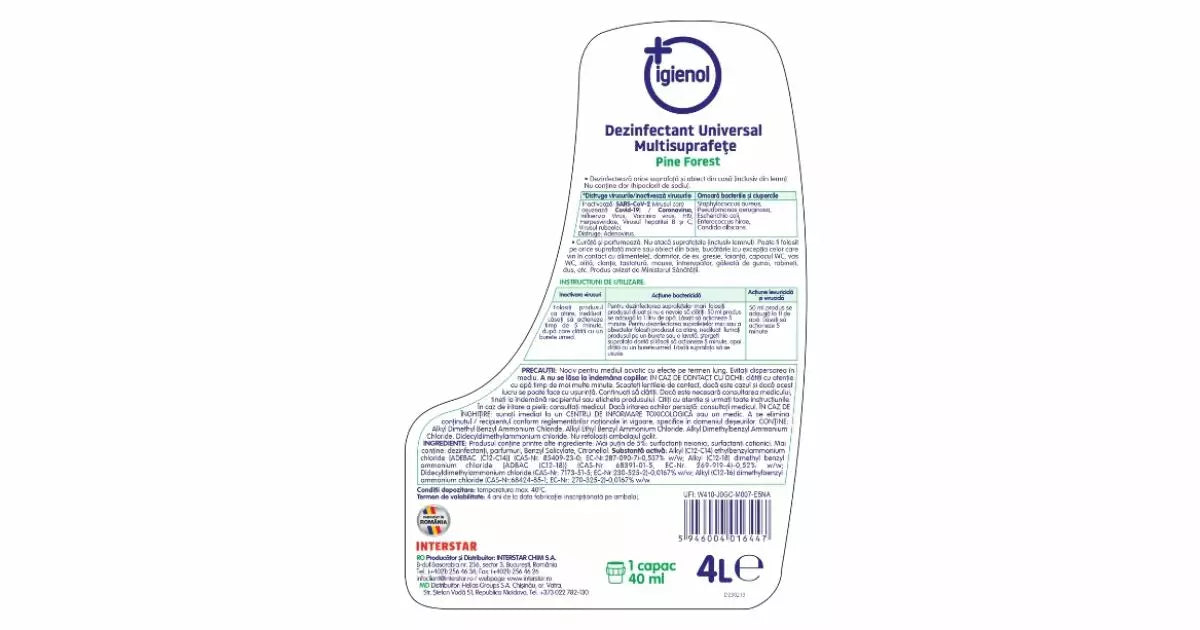 Dezinfectant Universal Fara Clor Igienol Pin Fresh 4L Rezerva
