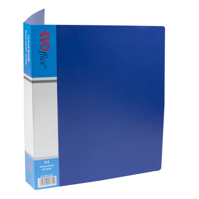 Dosar cu 40 de folii Evoffice albastru cu coperți rigide, ideal pentru prezentări profesionale, cataloage și organizarea documentelor A4.
