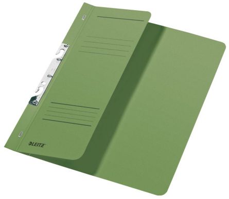 Dosar din carton reciclat verde, format A4, cu copertă frontală 1/2 și sistem de extracție rapidă pentru biblioraft, certificat Blue Angel.