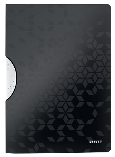 Dosar cu clip Leitz ColorClip WOW negru, design modern dual-color, ideal pentru prezentarea profesională și transportul documentelor A4
