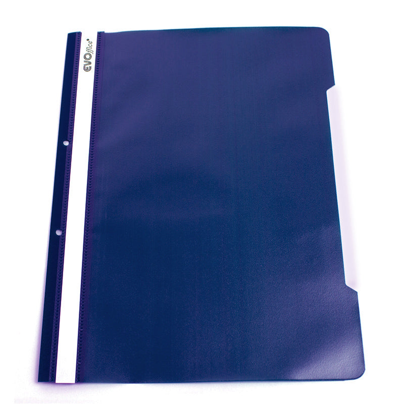 Dosar din plastic bleumarin Evoffice cu șină și 2 perforații, format A4, ideal pentru organizarea rapidă și arhivarea documentelor