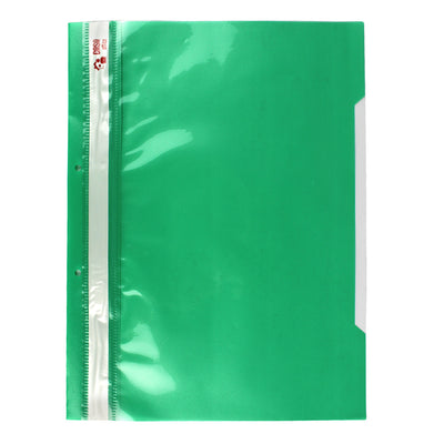 Dosar din plastic verde Evoffice cu șină și 2 perforații, format A4, cu copertă față transparentă pentru identificare ușoară și organizare eficientă